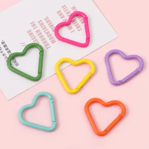 Set of colorful heart-shaped aluminum carabiner hooks for DIY keychains and backpacks