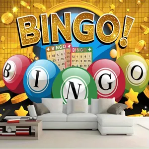 Lebendiger BINGO-Themen-Fotohintergrund für glitzernde goldene Geburtstagsdekorationen