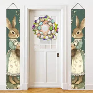 Juego de pancartas decorativas de Pascua para porche con conejo y huevos de colores