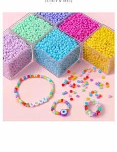Close-up of 4mm colorful lacquered glass seed beads in acrylic organizer for DIY
