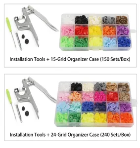 Kit de boutons-pression en résine avec boîtes de 15 et 24 compartiments et outils