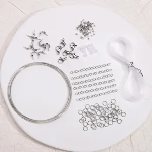 Complete stainless steel DIY jewelry making findings kit with lobster clasps and jump rings