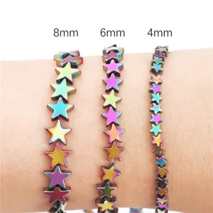 Detailed comparison of 4mm, 6mm, and 8mm iridescent star hematite beads for DIY jewelry