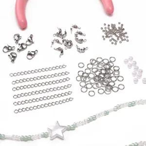 Complete DIY jewelry making kit with stainless steel lobster clasps, beads, and pliers