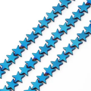 High-quality close-up of blue electroplated star-shaped beads for DIY jewelry making