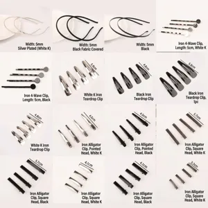 Diverse metalen DIY-haaraccessoires zoals clips en haarbanden in zwart en zilverkleur