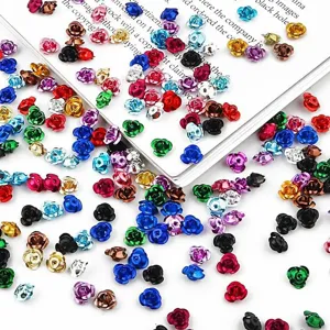 Aluminum 3D Rose Flower Beads For Jewelry Making DIY Bracelet Necklace Accessories Metallic Colorful Flower Spacer Beads