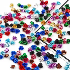 Multicolor aluminum 3D rose flower beads for DIY jewelry making and craft projects