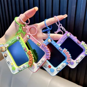 Set of four colorful cartoon bee drawing board keychains with HONEY text charm for bags