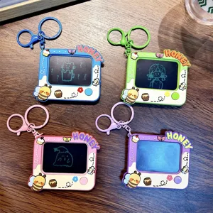Set of cute cartoon bee themed doodle drawing board keychains in vibrant colors for kids