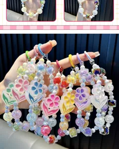 Colorful luminous flower beaded phone charm and keychain set with acrylic tulip pendants