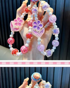Handcrafted luminous floral beaded phone chain strap featuring colorful acrylic charms