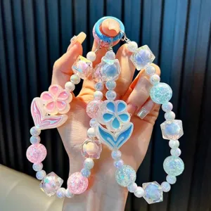 Cordino per Telefono con Perline di Fiori Luminosi in Acrilico Simpatico Portachiavi Ornamento Appeso per Donna Ragazza Zaino Borsa Regalo