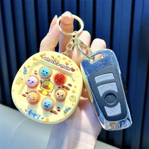 Tragbarer Mini-Maulwurf-Spiel-Schlüsselanhänger in Gelb mit süßer Ente und bunten Tasten