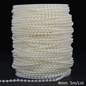 4mm cream white ABS imitation pearl bead chain roll for DIY wedding flower decoration