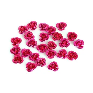 Close-up of fuchsia aluminum 3D rose flower beads for DIY jewelry making crafts