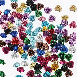 Assorted colors 3D aluminum rose flower beads for DIY bracelet and necklace making