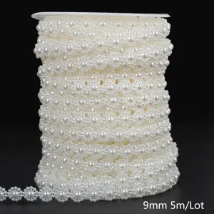 Detailed view of 9mm white ABS pearl flower bead trim roll for wedding DIY floral decor