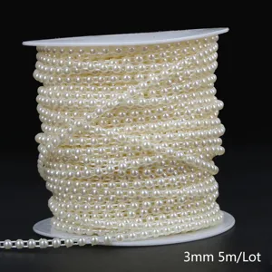 3mm cream white ABS imitation pearl bead chain on spool for wedding flower DIY crafts
