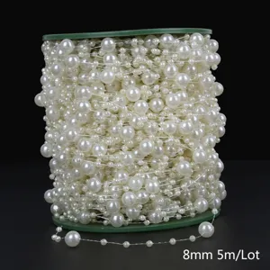 Detail view of 8mm cream ABS faux pearl bead chain roll for wedding bouquet DIY decor