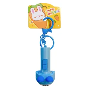 Mini lampe de poche LED bleue porte-clés pour enfants avec emballage lapin mignon