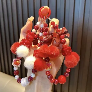 Schattig Kralen Pompon Sleutelhanger Ankora Rood Strik Ster Hart Acryl Tas Hanger Mobiele Telefoon Charm Sleutelring Cadeau
