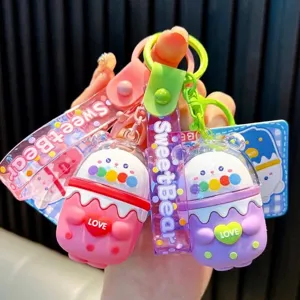 Portachiavi a Forma di Orsetto Tazza di Tè al Latte Simpatico Ciondolo per Borsa in Acrilico con Motivo a Cuore Cinturino in Silicone Portachiavi Sweet Bear Regalo per Donne Ragazze