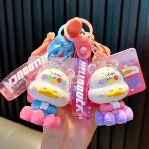 Cartoon Buddha Duck Keychain Cute Lucky Duck Bag Pendant PVC Soft Rubber Car Keyring Accessory Gift For Unisex