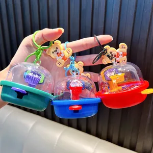 Llavero creativo de mini máquina de baloncesto con oso para colgantes de bolso escolar