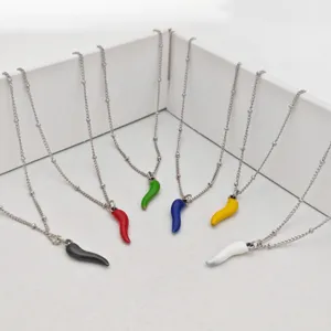 Stainless Steel Enamel Chili Pendant Necklace Italian Cornicello Horn Charm Beaded Chain Necklace For Women Personalized Fashion Jewelry Gift