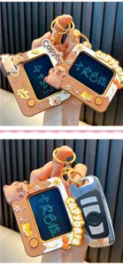 Detail view of a cute Capybara electronic doodle board keychain showing the drawing screen