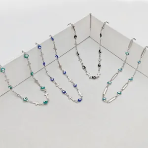 Stainless Steel Evil Eye Cross Necklace For Women Men Enamel Nazar Charm Clavicle Chain Bohemia Jewelry Amulet Gift