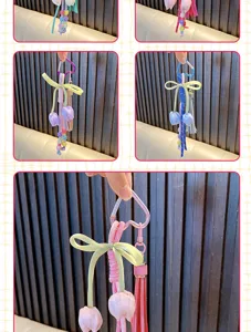 Handmade bohemian woven tulip flower keychain lanyard with tassel in various colors