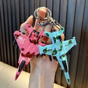 Portachiavi Modello Caccia Mimetico in Lega Creativo Aereo Giocattolo a Carica Stile Militare Pendente per Aereo in Metallo Regalo