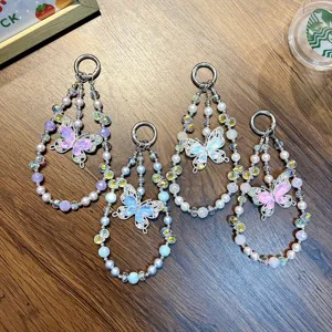 Handmade crystal butterfly beaded phone charms and keychains in multiple colors