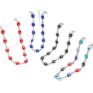 Handcrafted stainless steel evil eye necklace set with vibrant multi-color beads for women