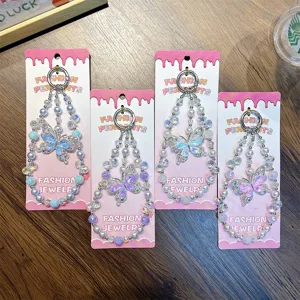 Handmade crystal butterfly beaded phone strap and keychain accessory gift charms
