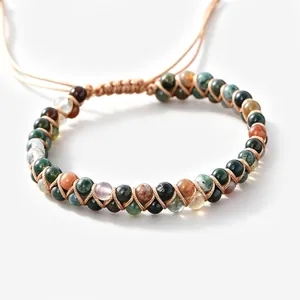 Boho Handgeflochtenes Indisches Achat Naturstein Perlenarmband Zweilagig Verstellbares Tunnelzug Armband Damen Schmuck Geschenk