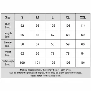 Detailed size chart for women's velvet two-piece lounge set including top and pants