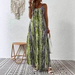 Robe longue à bretelles imprimée style bohème pour femme tenue de plage d'été