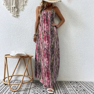 Robe longue bohémienne à imprimé abstrait pour femmes, idéale pour l'été à la plage
