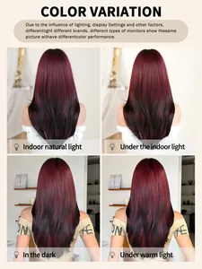 Comparison of burgundy black gradient wig color under four different lighting conditions