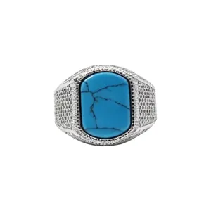 Klassischer Herren-Siegelring aus Edelstahl mit einem großen blauen Schmuckstein