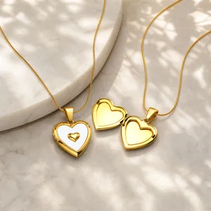 Gold heart locket necklace for women, elegant openable photo pendant jewelry item