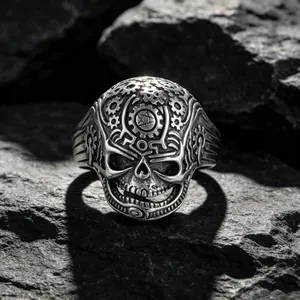 Vintage Steampunk Totenkopf Zahnrad Edelstahl Ring Für Herren Retro Punk Gothic Titanstahl Großer Mechanischer Skelett Bandring