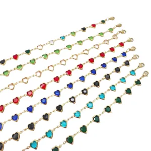 Selection of colorful stainless steel heart anklets featuring vibrant crystal heart charms