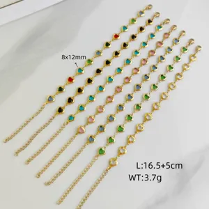 Detailed view of colorful dopamine stainless steel heart bracelets on white marble