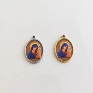 Stainless Steel Religious Oval Madonna Child Portrait Pendant Only Without Chain For Rosary DIY Jewelry Making Accessories