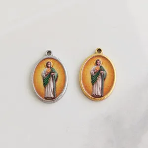 Stainless Steel Saint Jude Oval Pendant Religious Rosary Necklace Accessory Gold Silver Plated St Jude Medal For Jewelry Making