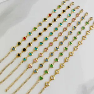 Dopamine Colorful Stainless Steel Heart Bracelet For Women Ins Style Adjustable Rhinestone Heart Link Chain Bracelet Jewelry